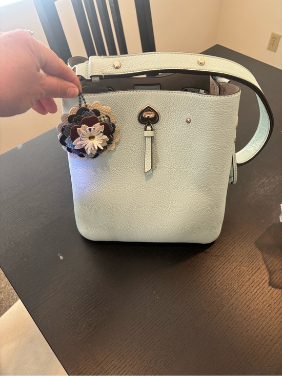 kate spade Handbags - Kate Spade Leather Bucket Crossbody Bag in Light Blue with Rooster charm